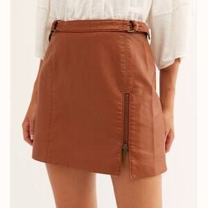 NEW! Free people Midnight Magic tan faux leather side zip belted mini Skirt US 4